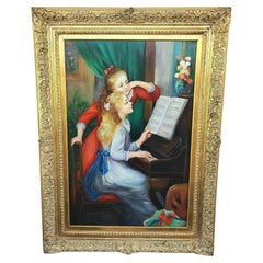 Signed Oil Painting of Renoirs " Young Girls at Piano " Framed