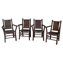 Signed Old Hickory Arm Chairs, Set of Four