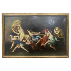 Vintage Signed Old Master Style Gilded Frame Painting of Children Playing Dated 1931