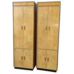 Signed Olive Burl Macassar Mid-Century Modern Henredon Scene Two Wardrobes, Pair