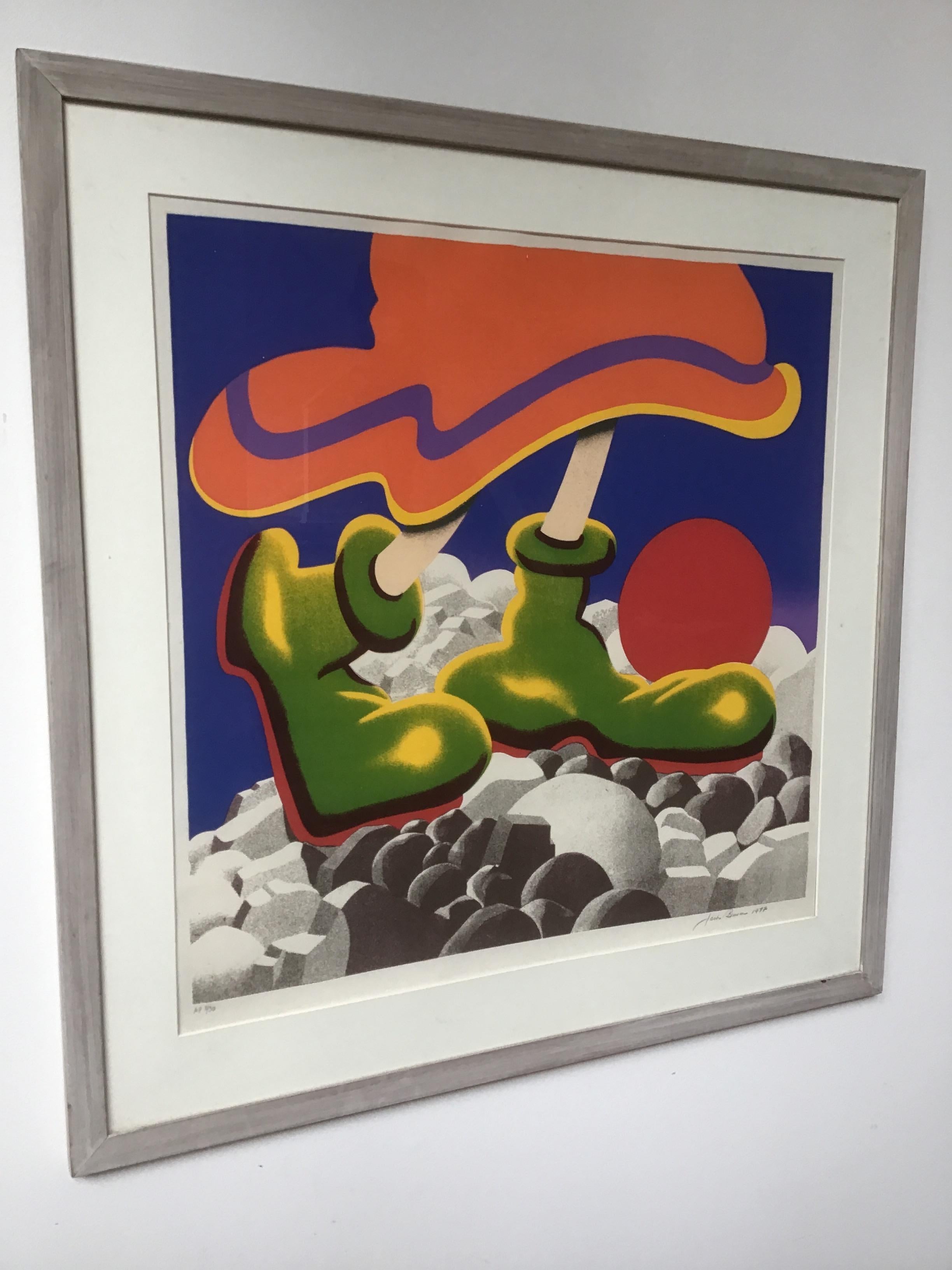 Signed olive oil serigraph. Dated 1977.