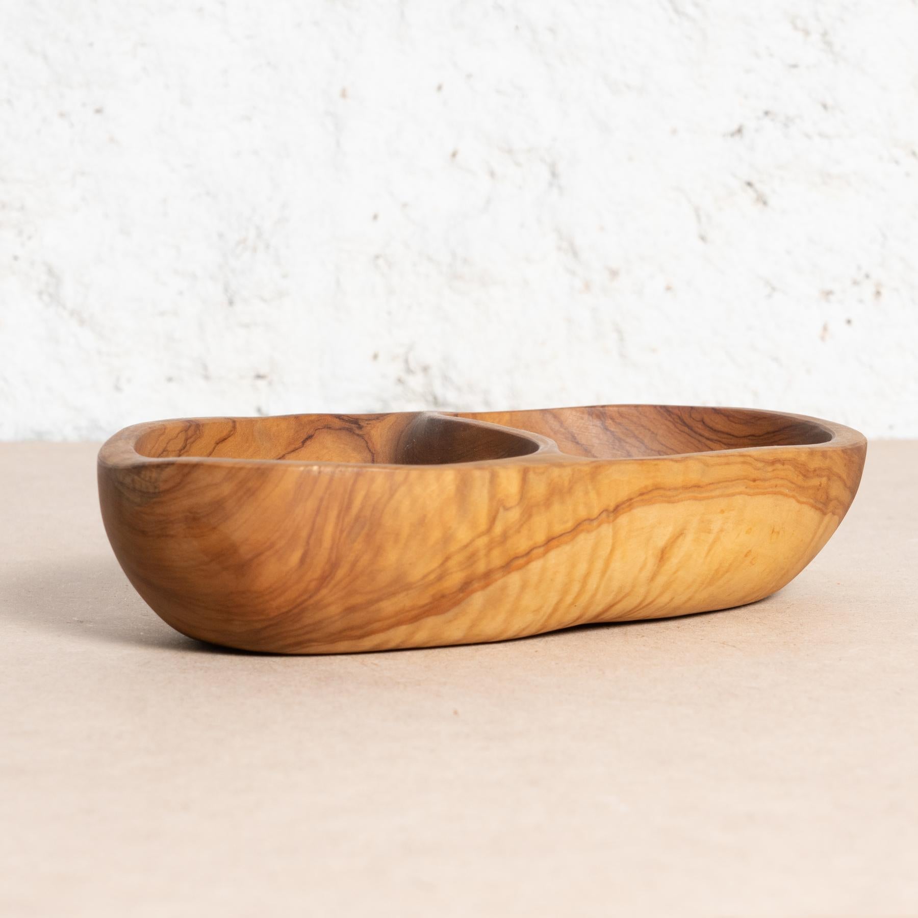 Spanish Signed Olive Wood Fine Bowl, circa 1950 For Sale