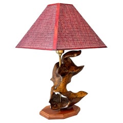 Signed Organic Modern Root Wood Table Lamp by Leonard T., 1970s