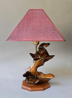 Signed Organic Modern Root Wood Table Lamp by Leonard T., 1970s