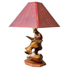 Signed Organic Modern Root Wood Table Lamp by Leonard T., 1970s