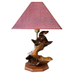 Signed Organic Modern Root Wood Table Lamp by Leonard T., 1970s