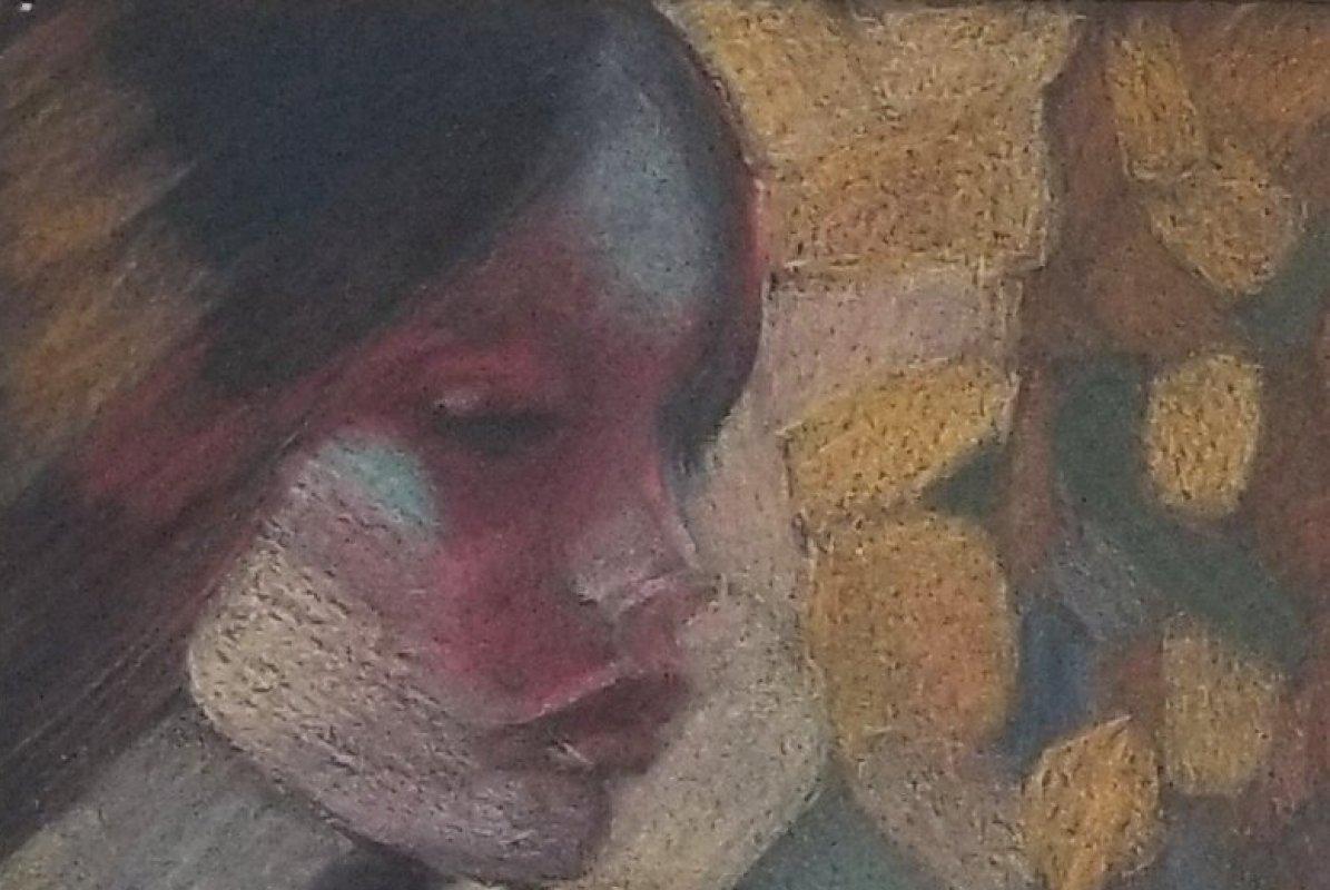 Dipinto ARTE Arte originale firmata, Ragazza con un levriero acquerello VENDITA CHIUSA in vendita