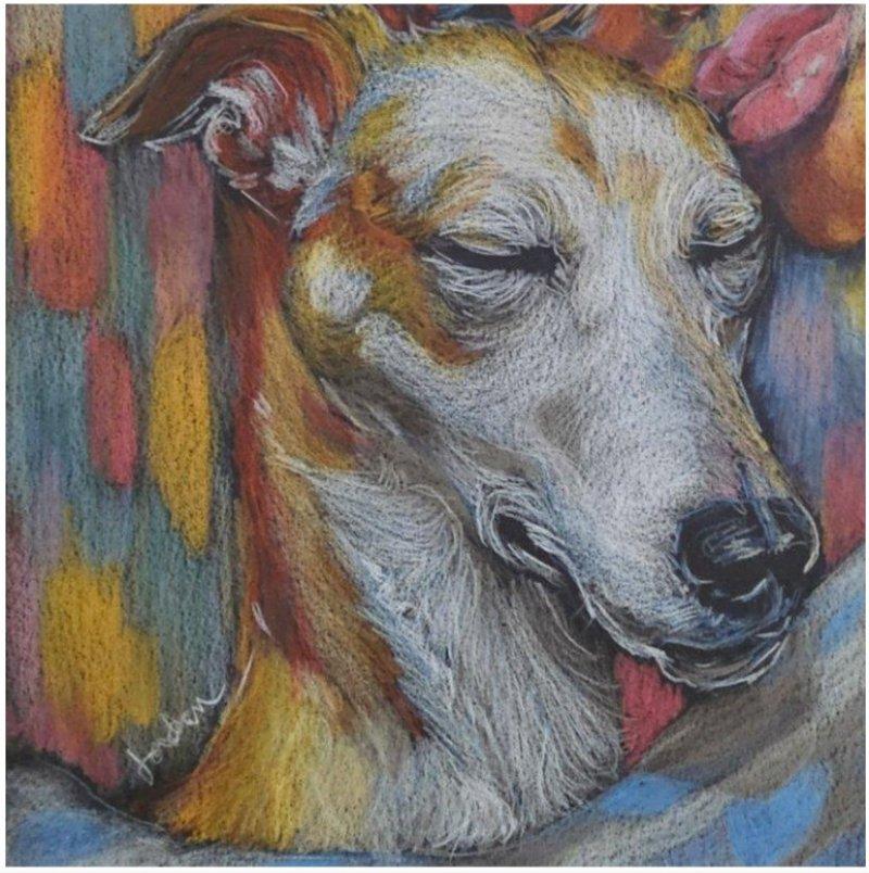 Signiertes Original-Kunstporträt, afroamerikanische Frau mit Windhund (Sonstiges) im Angebot