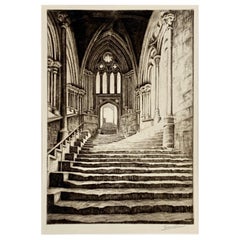 Signed Original Drypoint Etching Chapter House Steps Wells England