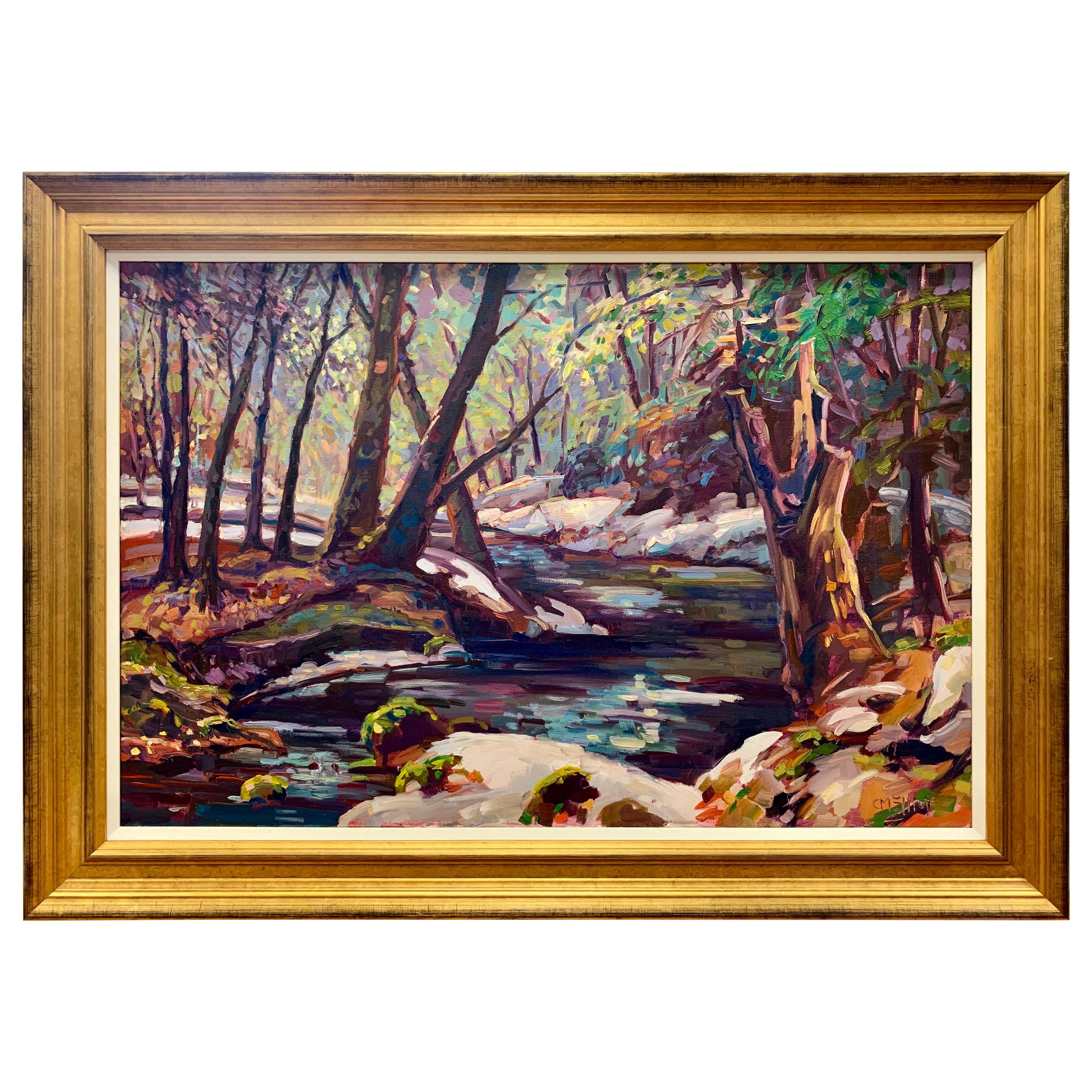 Signed Original Autumn Scenery in Connecticut Oil Painting