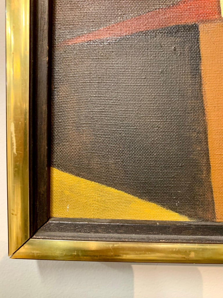 Signed Original Midcentury Abstract Geometric Painting of Brooklyn Bridge In Good Condition For Sale In West Hartford, CT