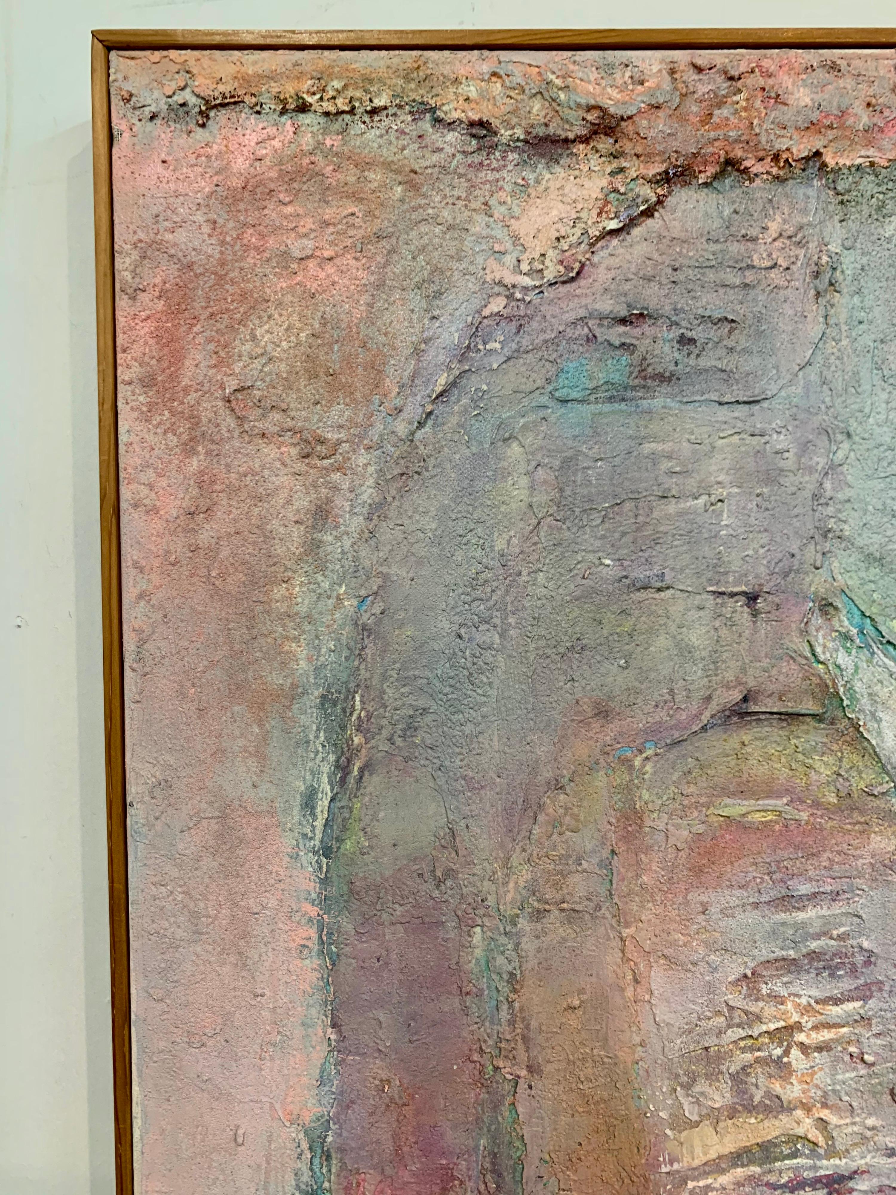 Signed Original Midcentury Large Abstract Painting in Pinks and Purples In Good Condition In West Hartford, CT