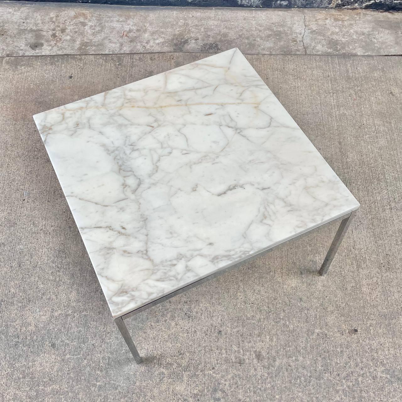 Chrome Signed Original Mid-Century Modern Carrara Marble Coffee Table by Knoll For Sale