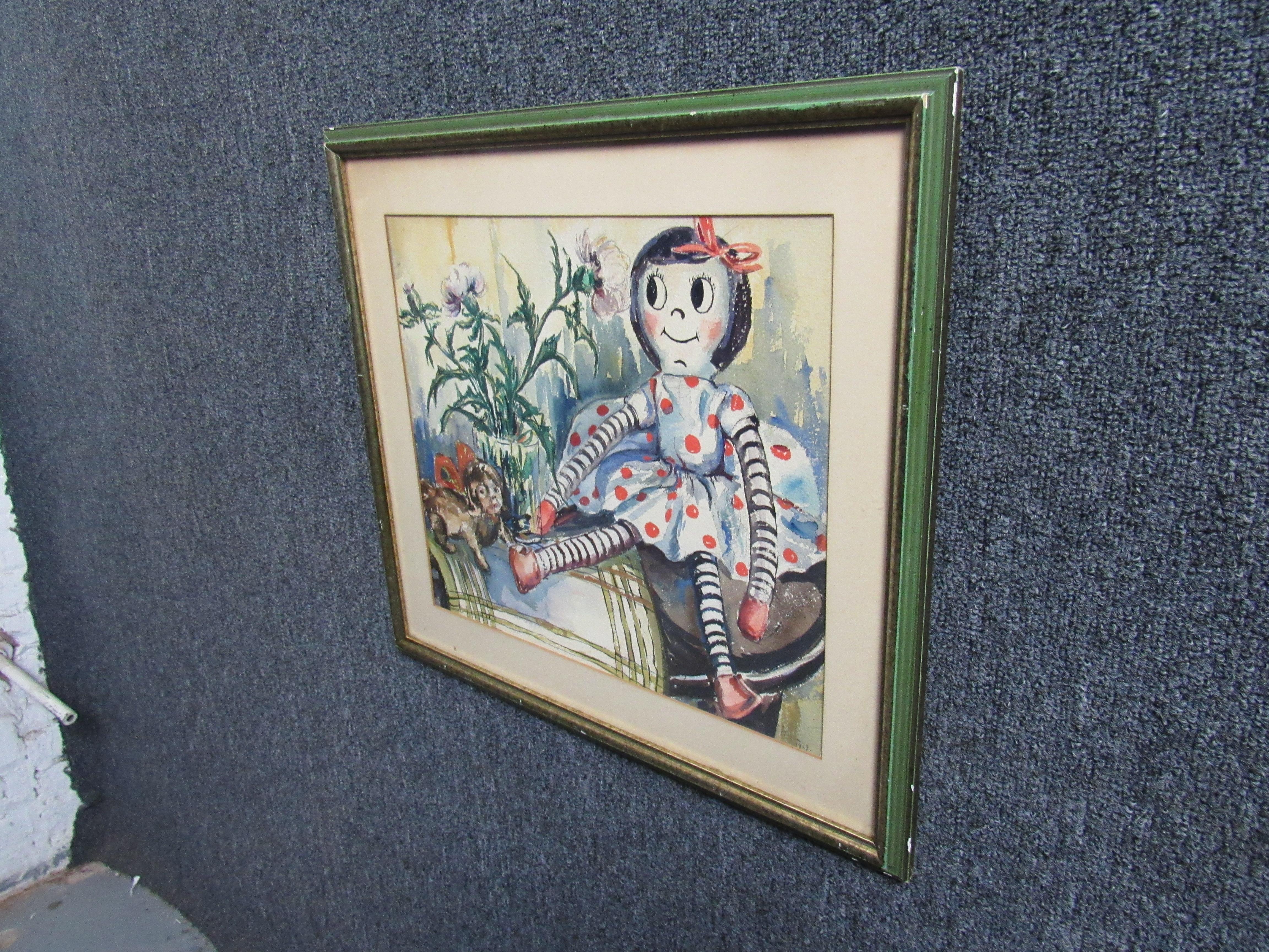 Don't miss out on a truly unique, once-in-a-lifetime piece of genuine folk art. This endlessly whimsical watercolor features an intriguing playful still life of Johnny Gruelle's iconic 