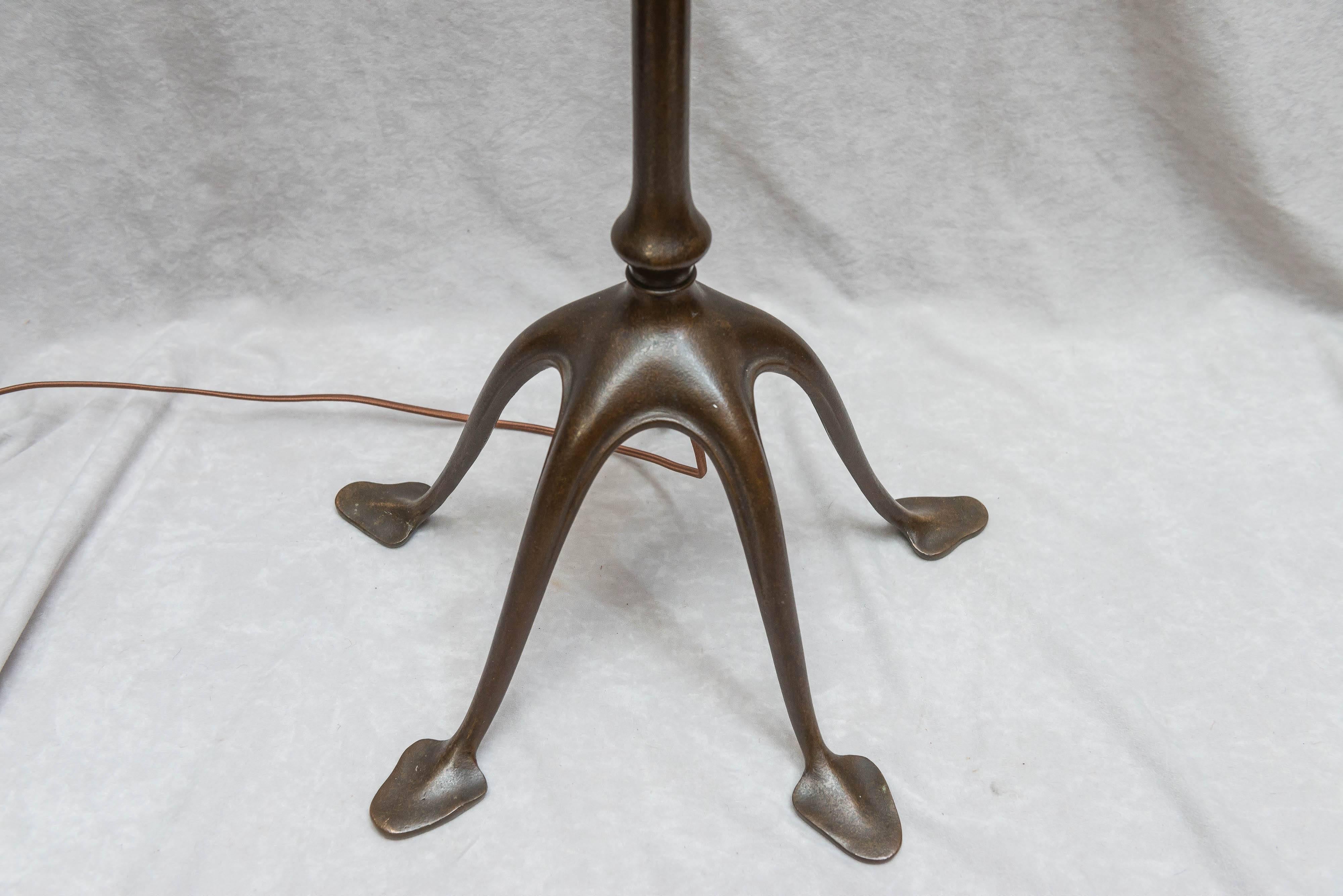 Bronze Signed Original Tiffany Studios Harp Style Floor Lamp with Linenfold Shade