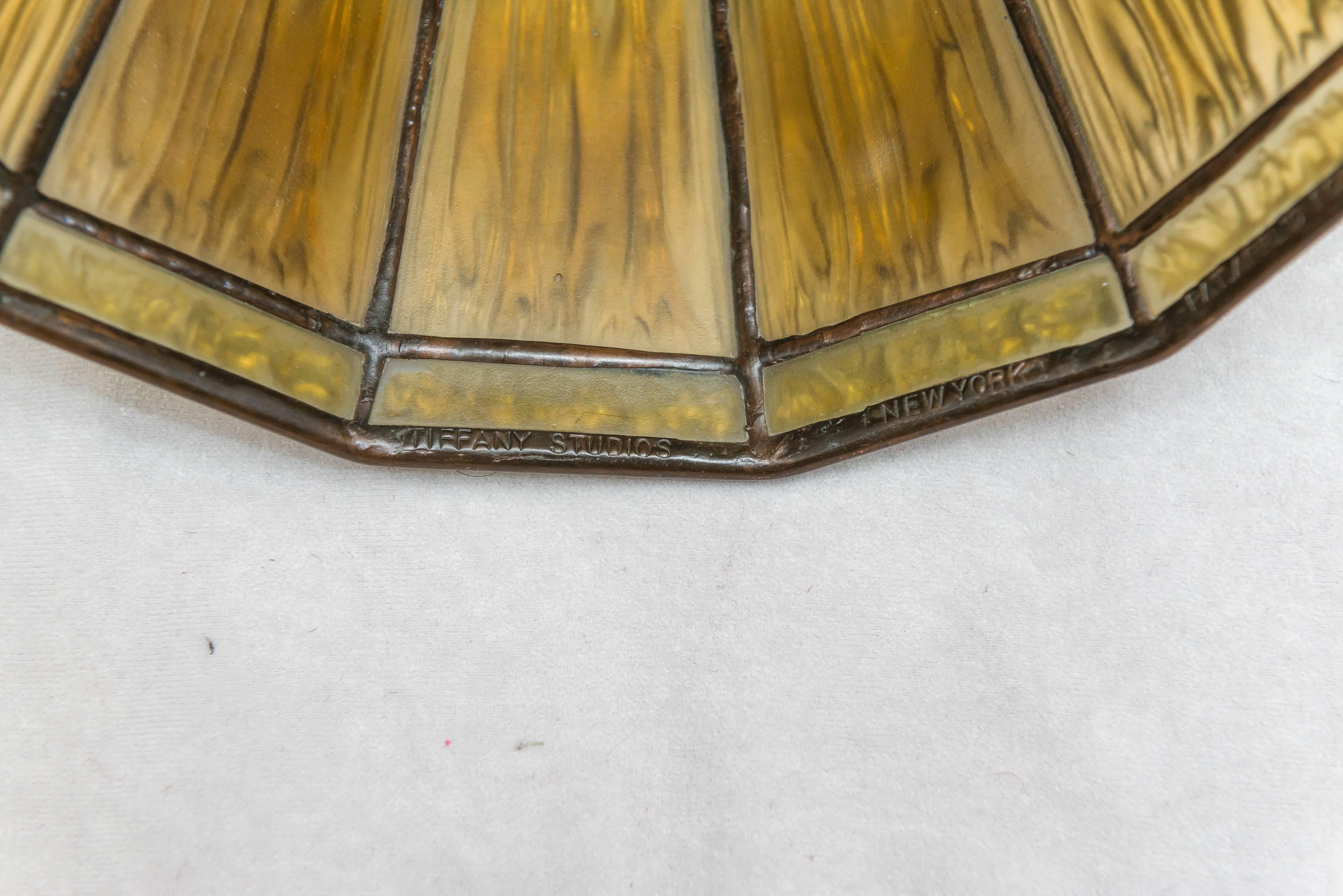 Signed Original Tiffany Studios Harp Style Floor Lamp with Linenfold Shade 1