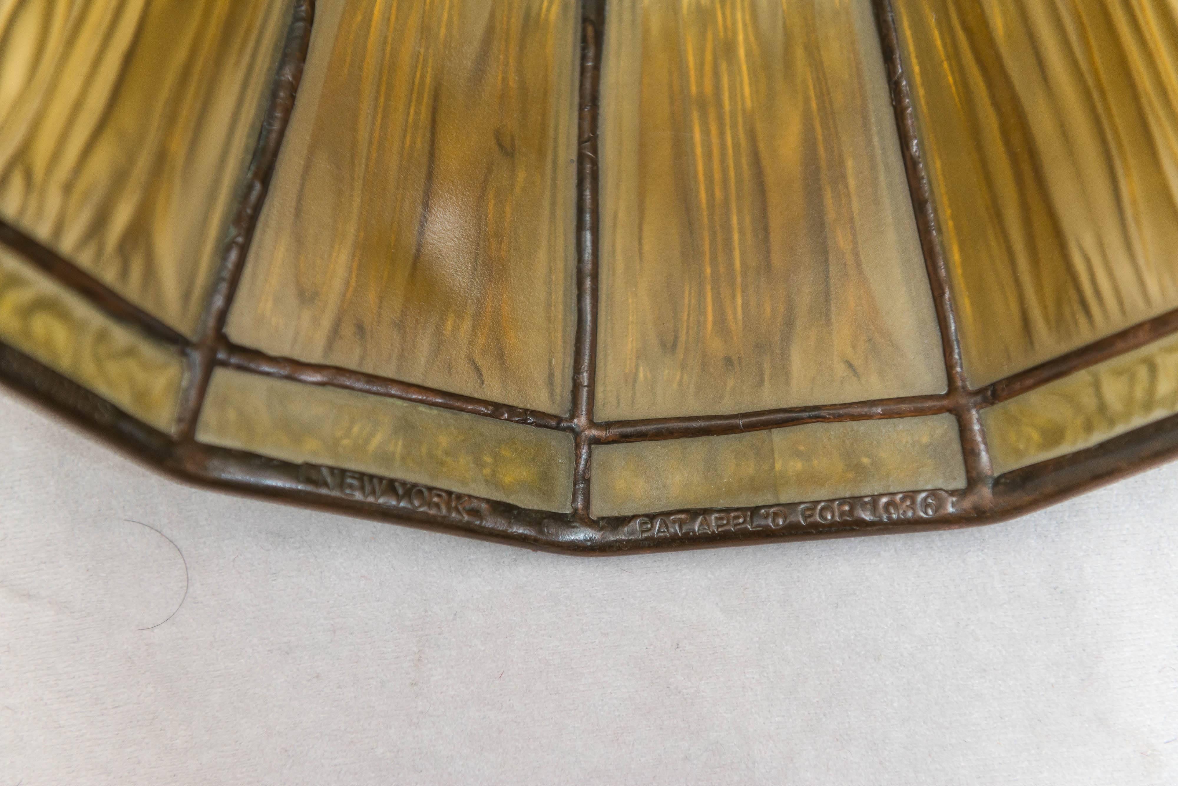 Signed Original Tiffany Studios Harp Style Floor Lamp with Linenfold Shade 2