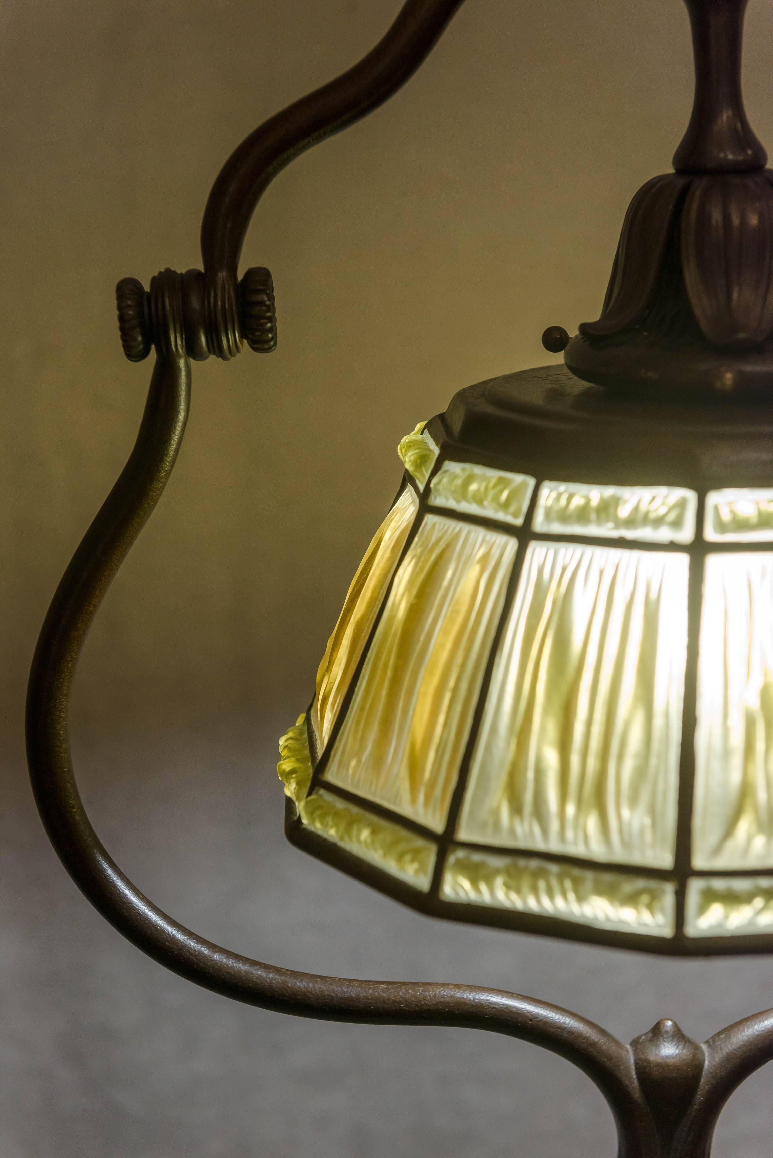 Art Nouveau Signed Original Tiffany Studios Harp Style Floor Lamp with Linenfold Shade