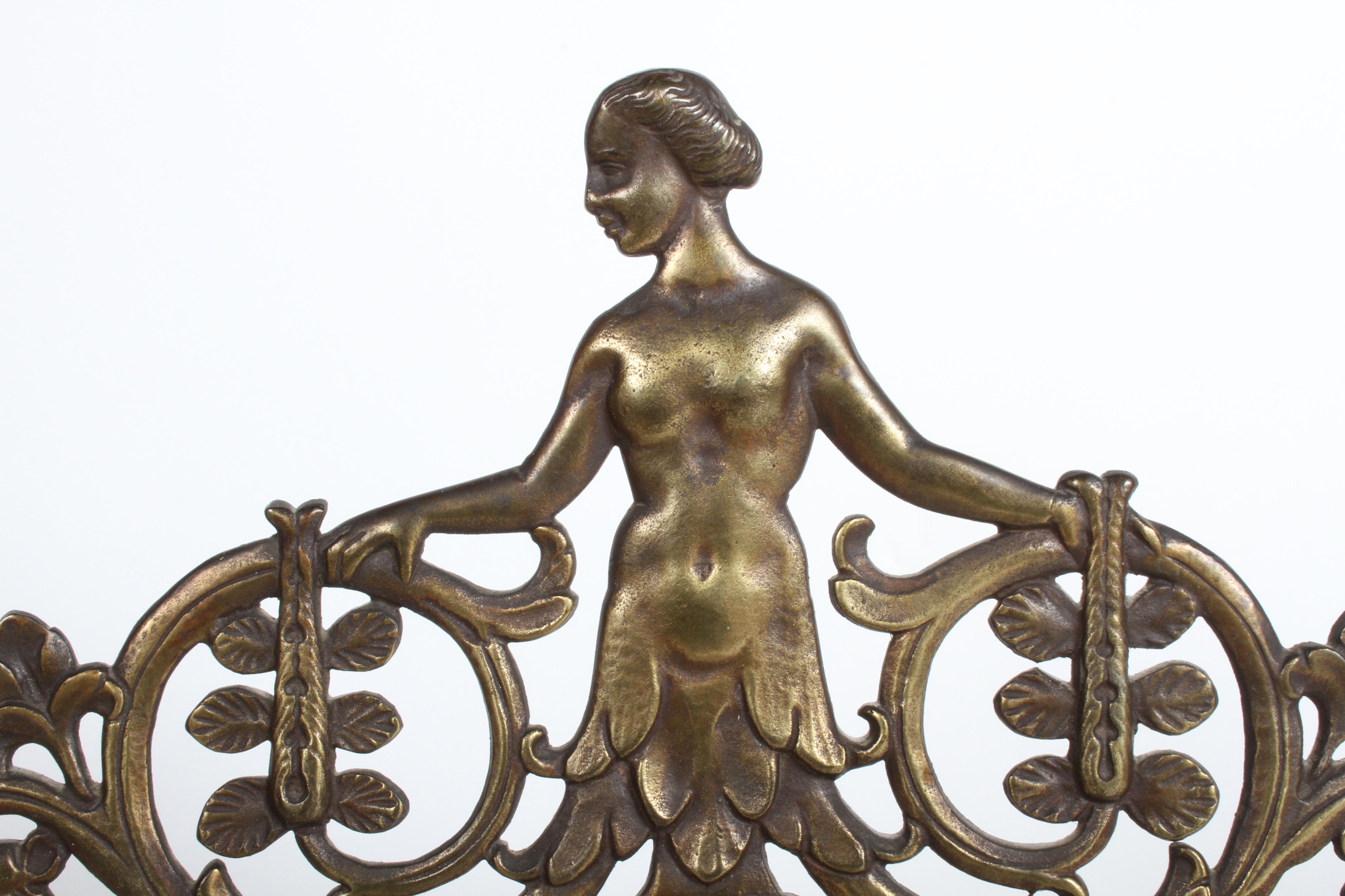 Signed Oscar Bach Art Deco Bronze Wall Mirror with Nude Female 1