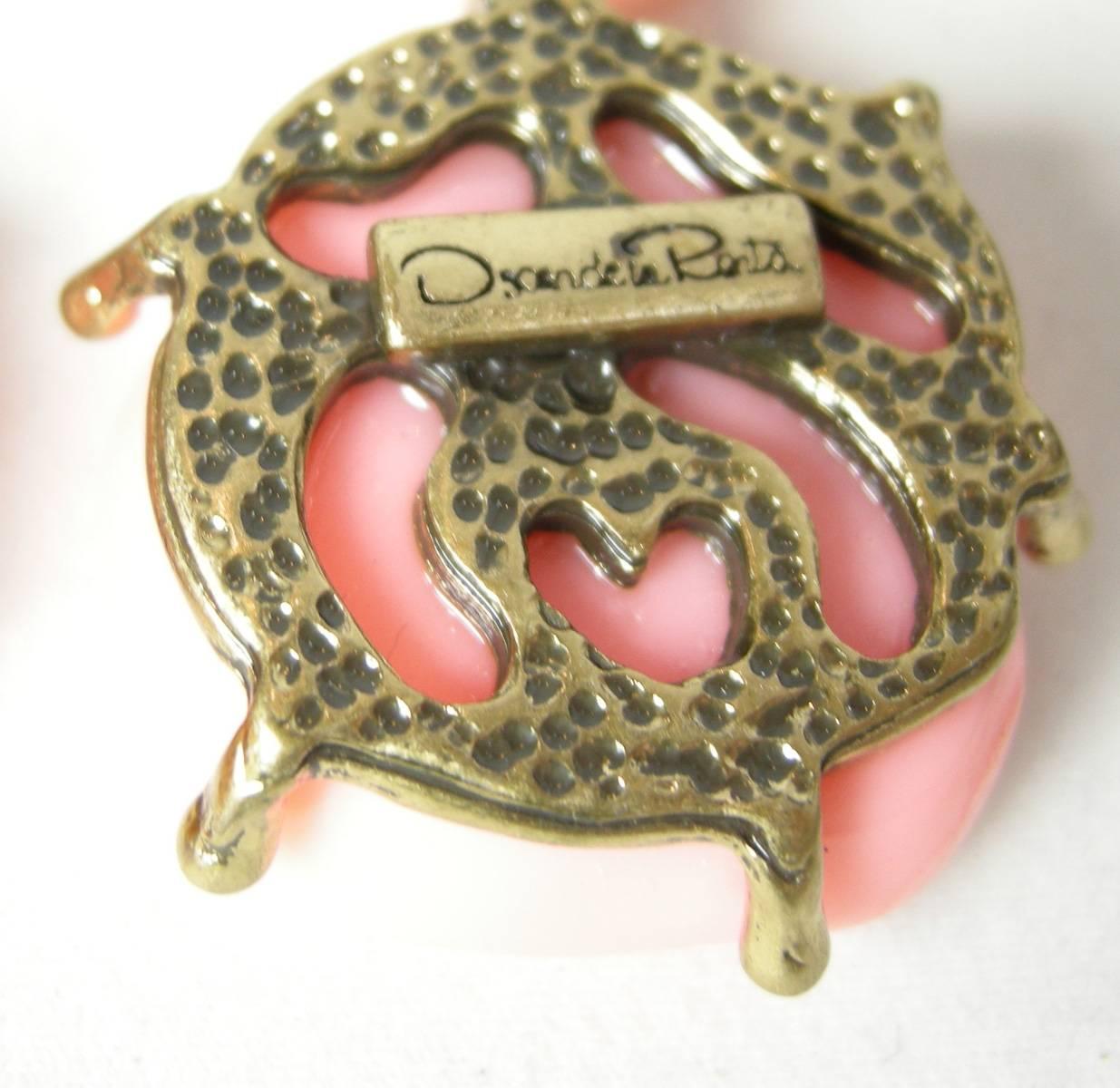 Signed Oscar de la Renta Pink Camellia Runway Necklace & Earrings Set 1