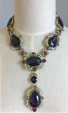 Signed Oscar De La Renta Vintage Faux Amethyst Designer Runway Necklace Estate