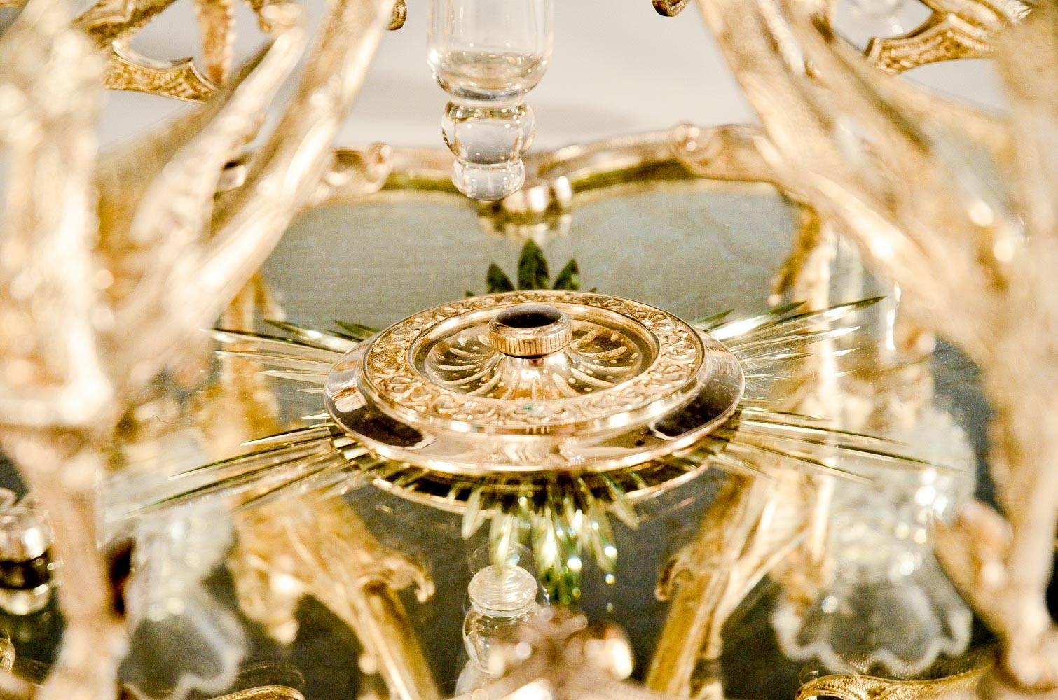 Belle Époque Signed Osler Epergne Silver Bronze Centerpiece w/ Winged Griffins Crystal Vases For Sale