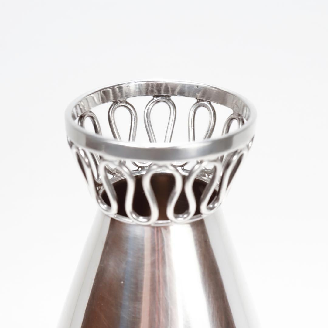 Women's or Men's Signed Otto Wolter German Modernist Sterling Silver Flower Vase For Sale