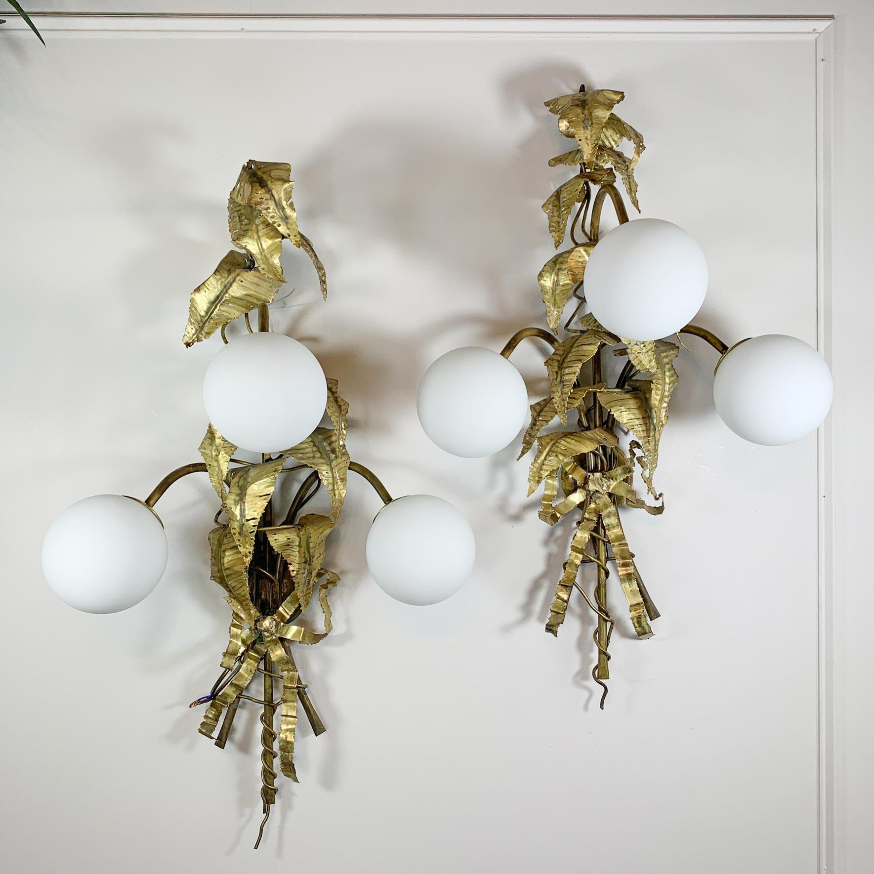 Signierte P. Mas Rossi Naturalistische Blattgold-Wandleuchten im Angebot 5