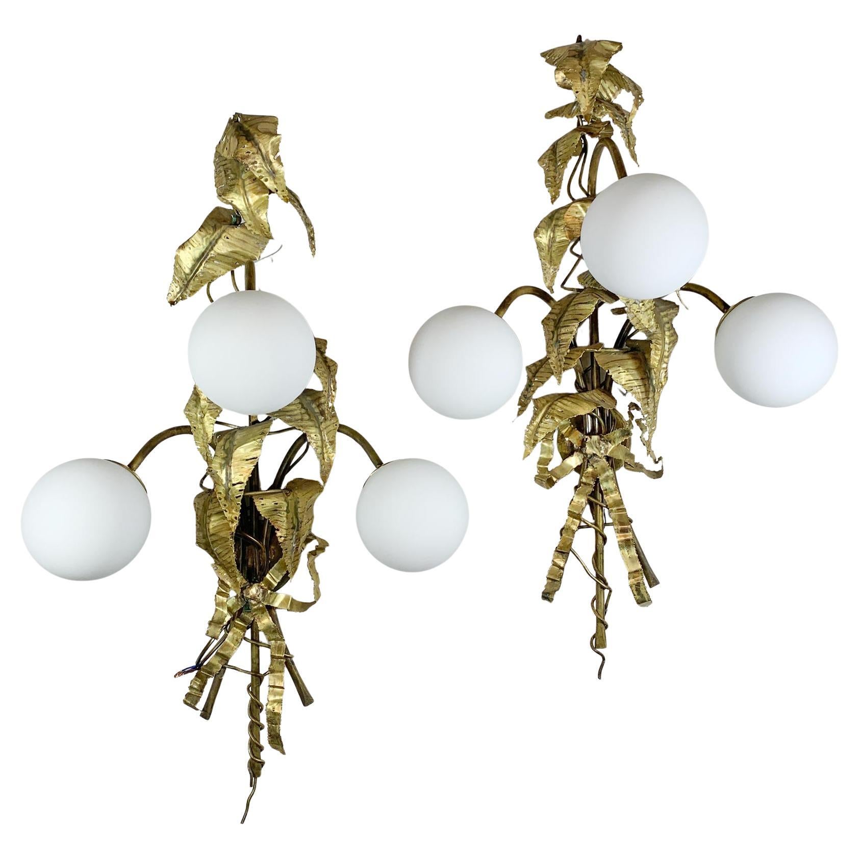 Signierte P. Mas Rossi Naturalistische Blattgold-Wandleuchten im Angebot