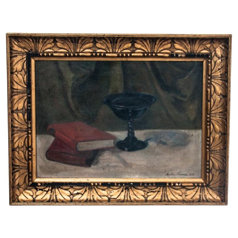Signed Painting "Books and Cup" Germany, 1920s.