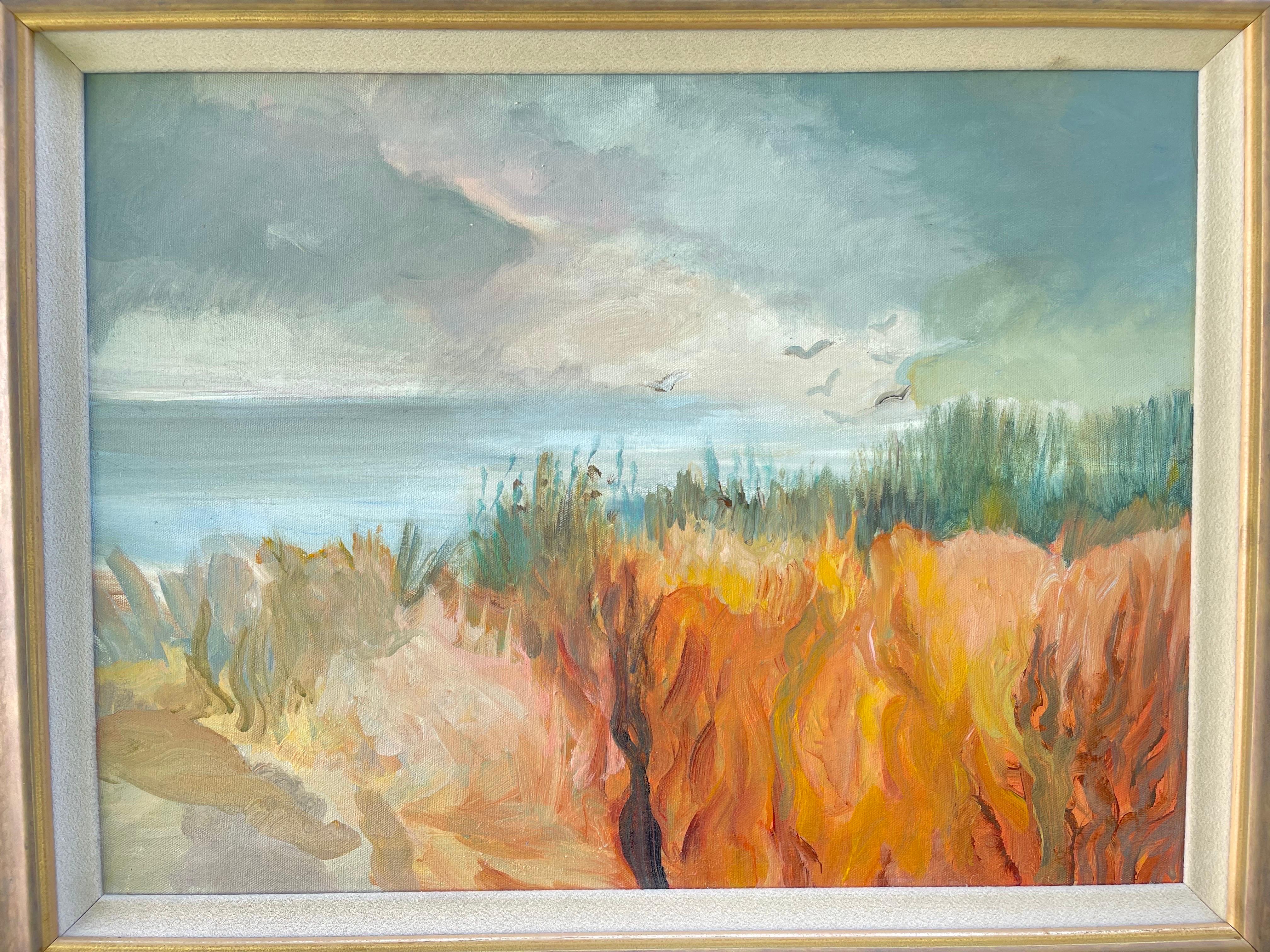 Signiertes Gemälde einer friedlichen Strandszene (Ende des 20. Jahrhunderts) im Angebot