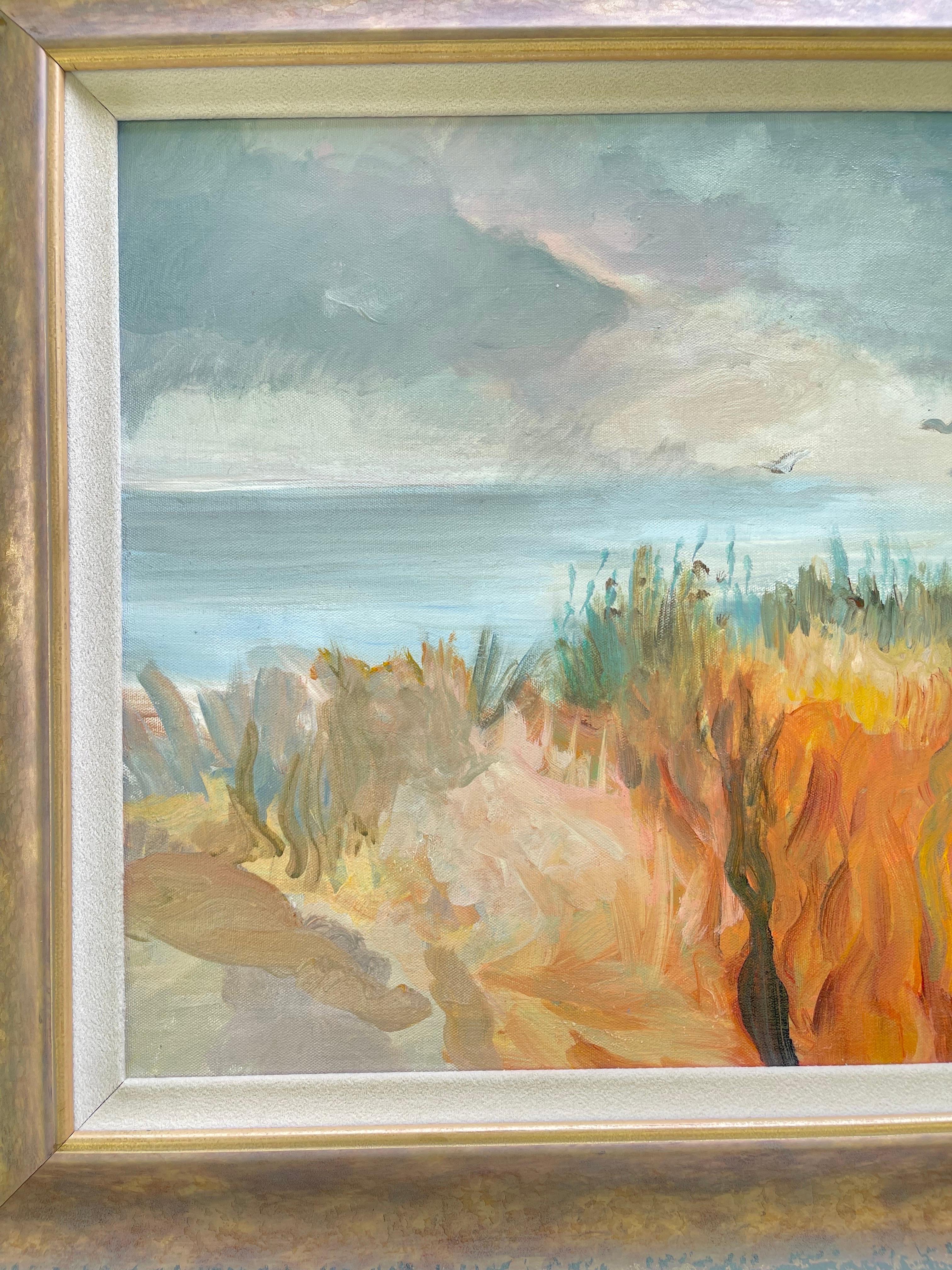 Signiertes Gemälde einer friedlichen Strandszene (Leinwand) im Angebot
