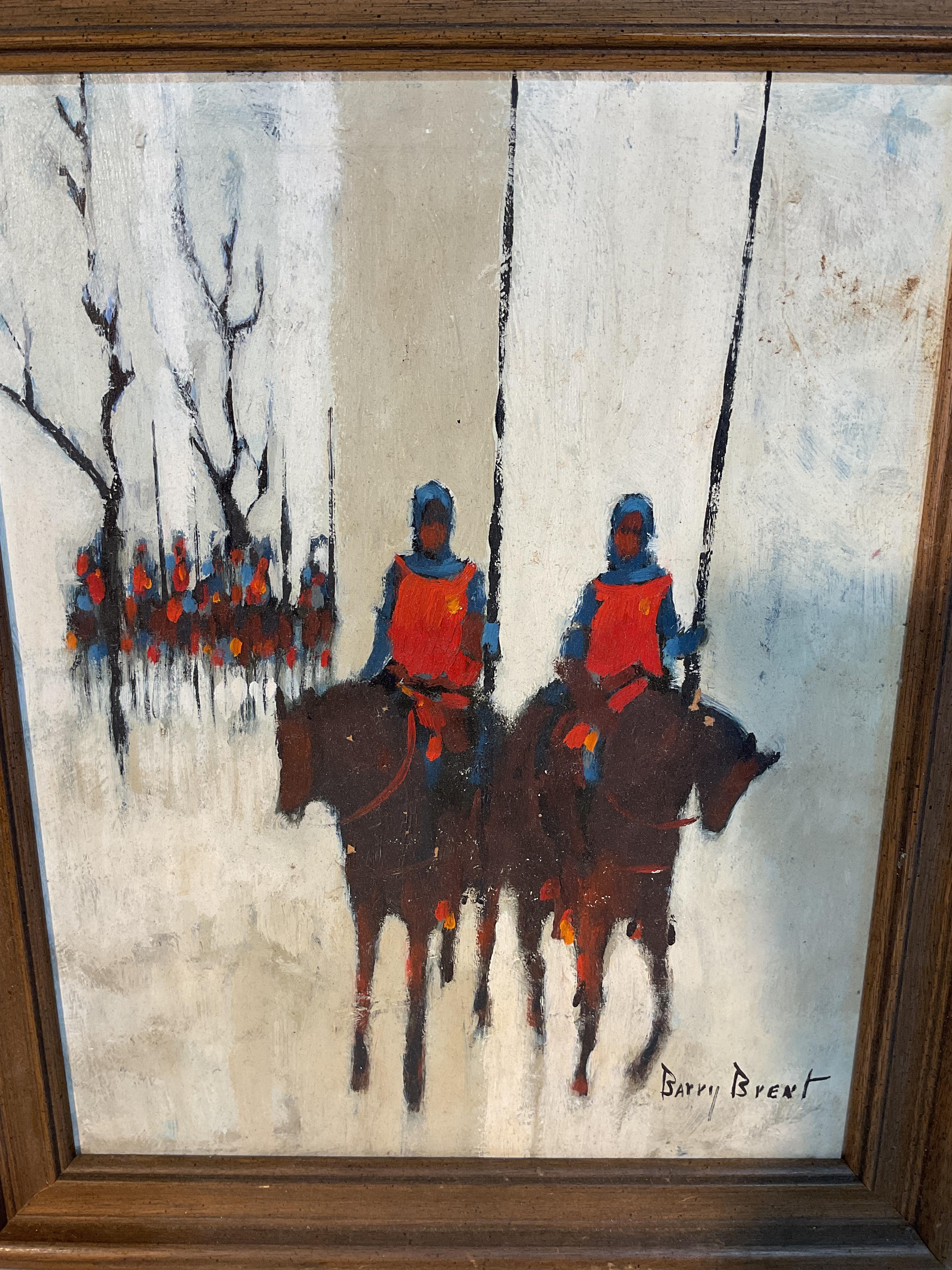 Gemälde von Jägern auf Pferden aus der Mitte des Jahrhunderts
Gezeichnet vom amerikanischen Künstler Barry Brent
Original-Holzrahmen
Ein großartiges Kunstwerk für den Outdoorer!
