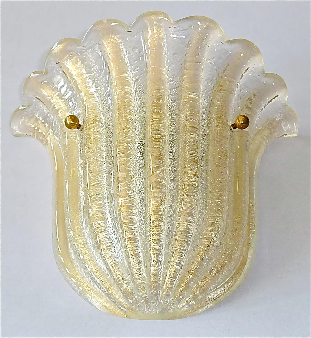 Signed Pair Barovier Toso Floral Tulip Leaf Sconces Murano Gold Art Glass 1970s For Sale 2