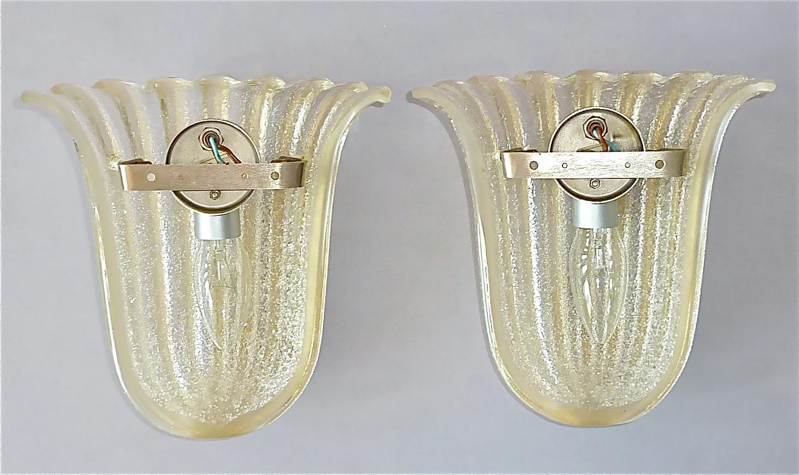 Signed Pair Barovier Toso Floral Tulip Leaf Sconces Murano Gold Art Glass 1970s For Sale 3