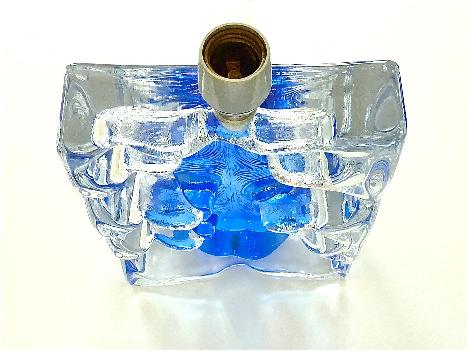 Signierte Daum-Skulpturen-Tischlampen aus blauem Klarkristallglas, Frankreich 1970er Jahre im Angebot 2
