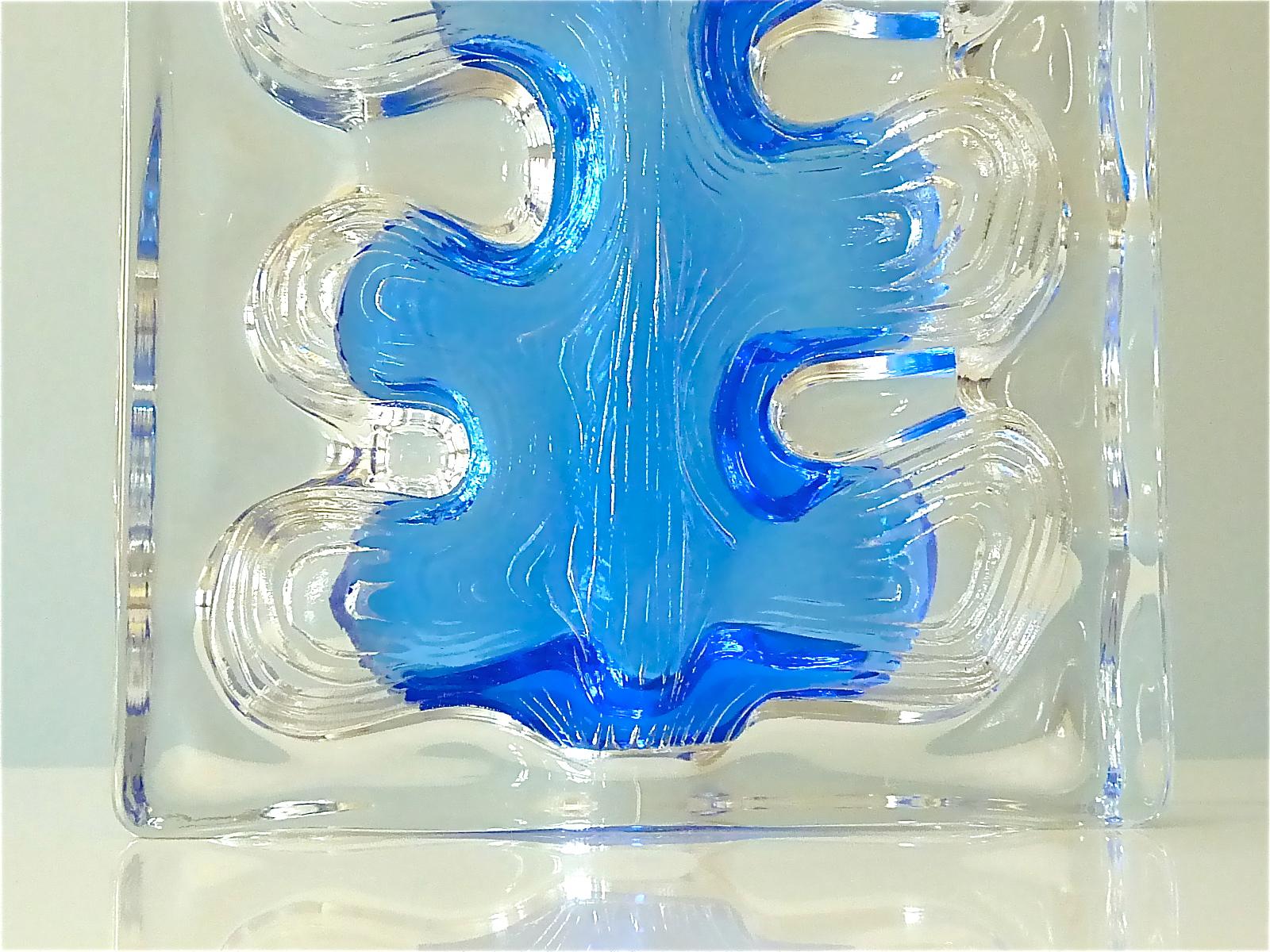 Signierte Daum-Skulpturen-Tischlampen aus blauem Klarkristallglas, Frankreich 1970er Jahre im Angebot 5