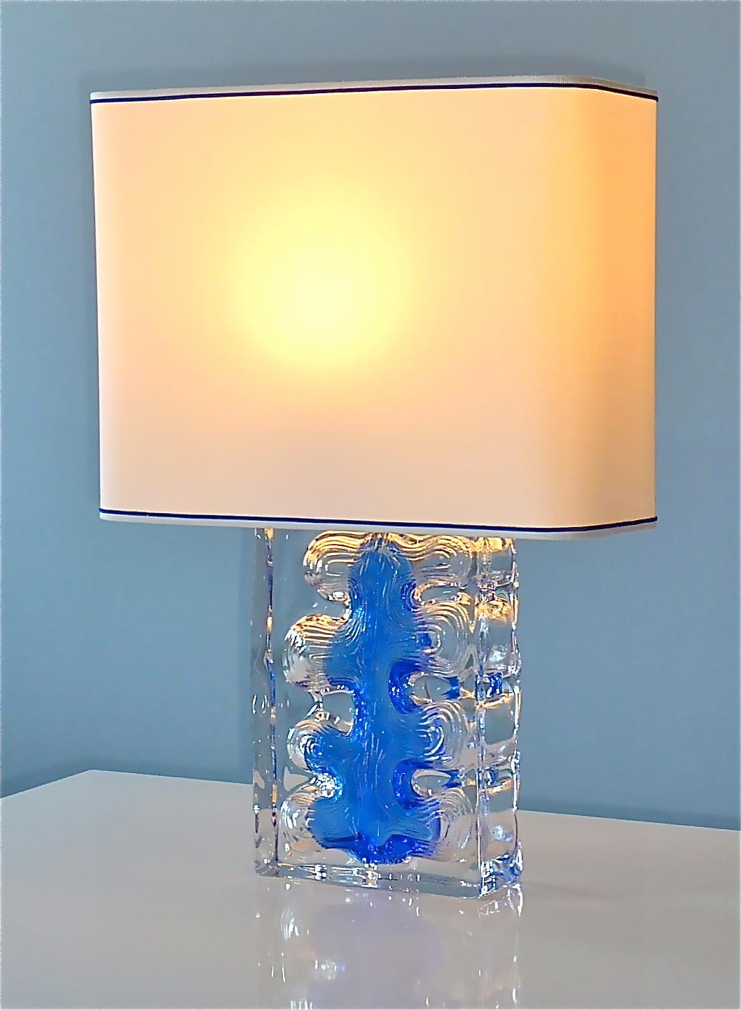 Signed Pair Daum Sculptural Table Lamps Blue Clear Crystal Glass France 1970s For Sale 11