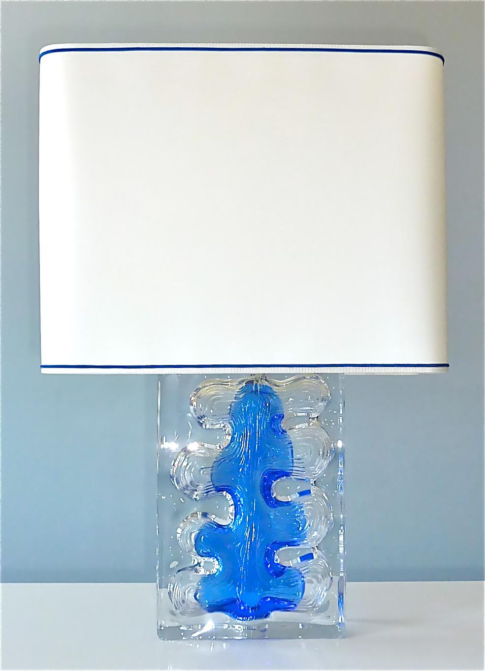 Signed Pair Daum Sculptural Table Lamps Blue Clear Crystal Glass France 1970s For Sale 13