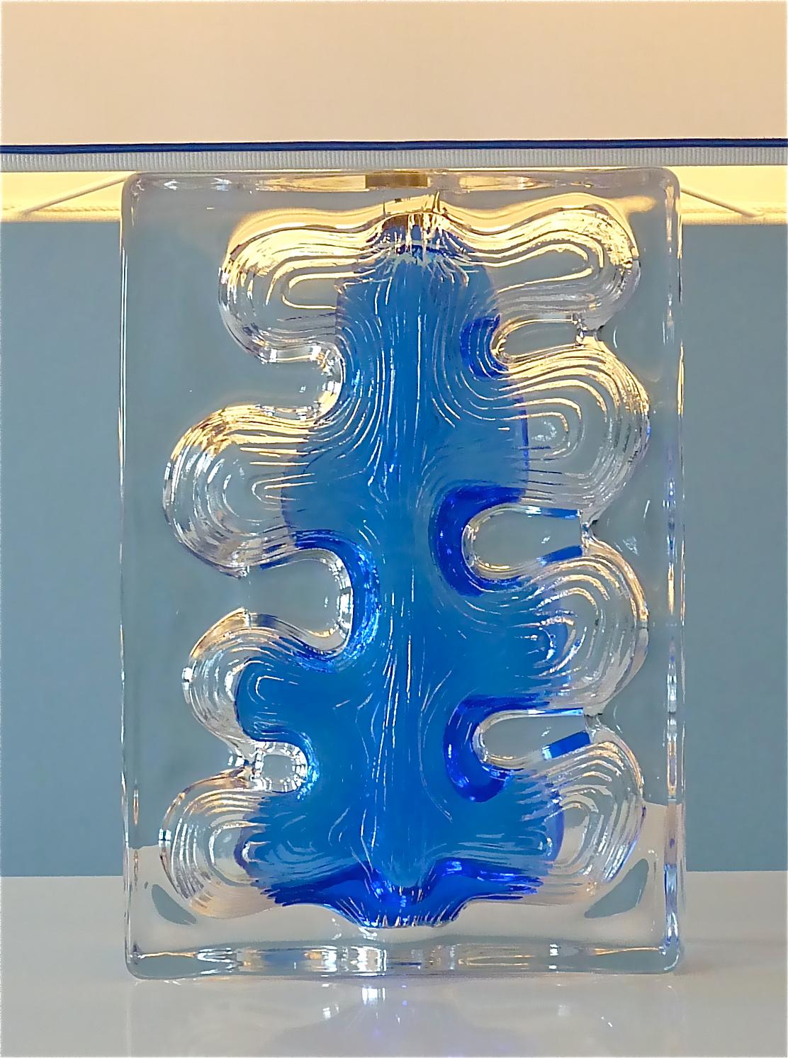 Signierte Daum-Skulpturen-Tischlampen aus blauem Klarkristallglas, Frankreich 1970er Jahre (Ende des 20. Jahrhunderts) im Angebot