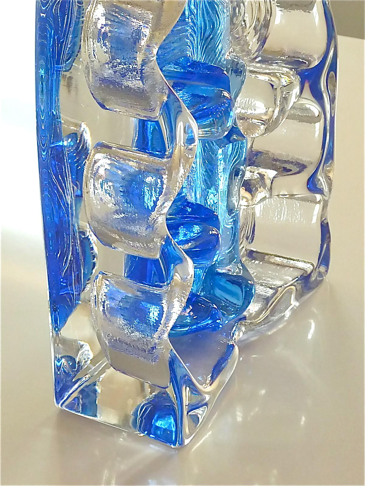 Signierte Daum-Skulpturen-Tischlampen aus blauem Klarkristallglas, Frankreich 1970er Jahre im Angebot 1