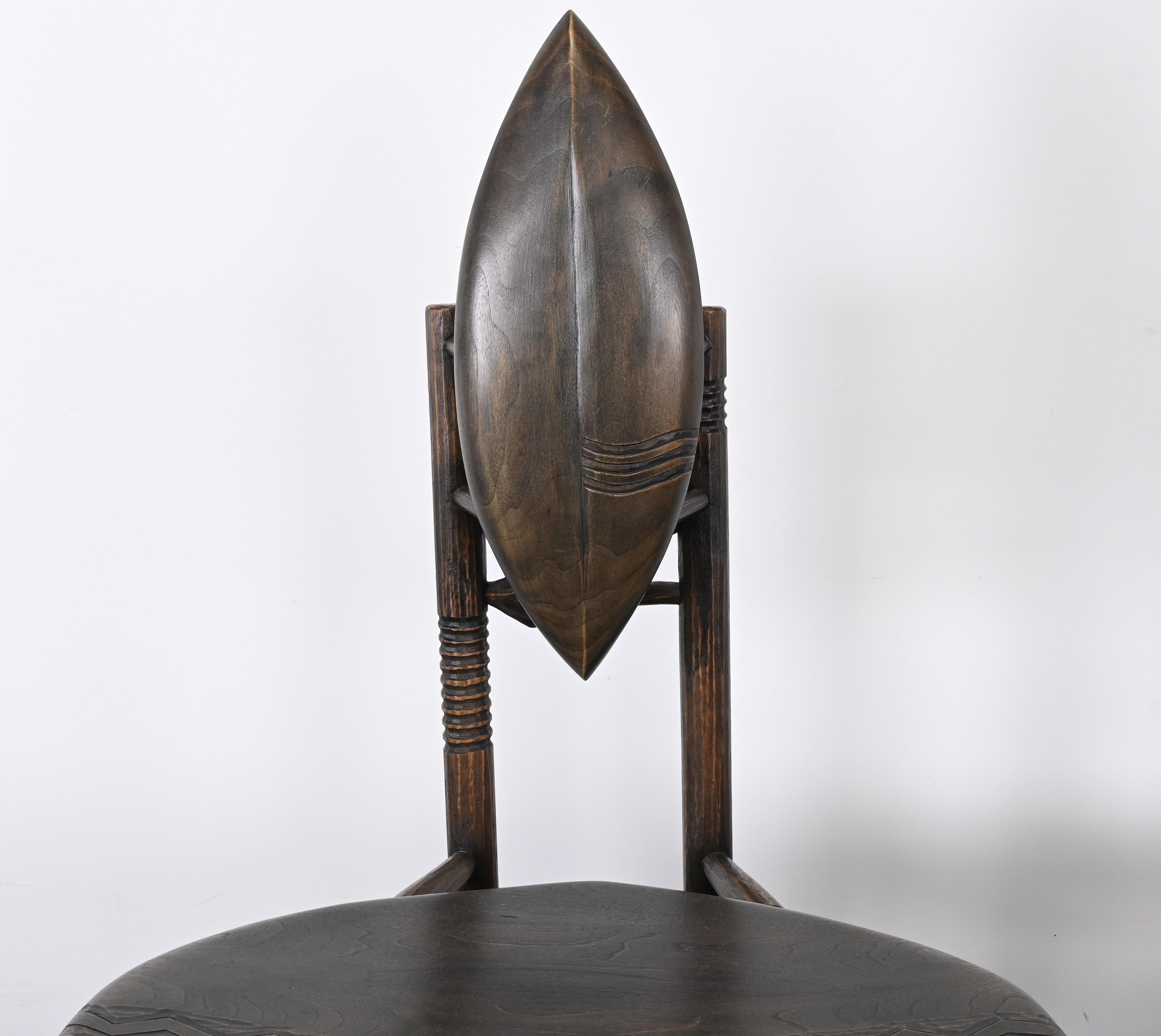 Walnut Signed Pair of African Chairs by Dean Pulver