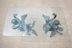 Winged Cherubs Coffee Table in Patinated Brass, signed