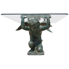 Vintage Winged Cherubs Coffee Table in Patinated Brass, signed