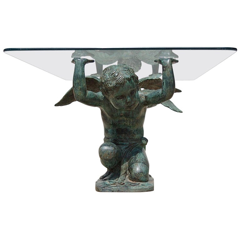 Winged Cherubs Coffee Table In Patinated Brass Signed For At Winged Cherubs Coffee Table In Patinated Brass Signed For