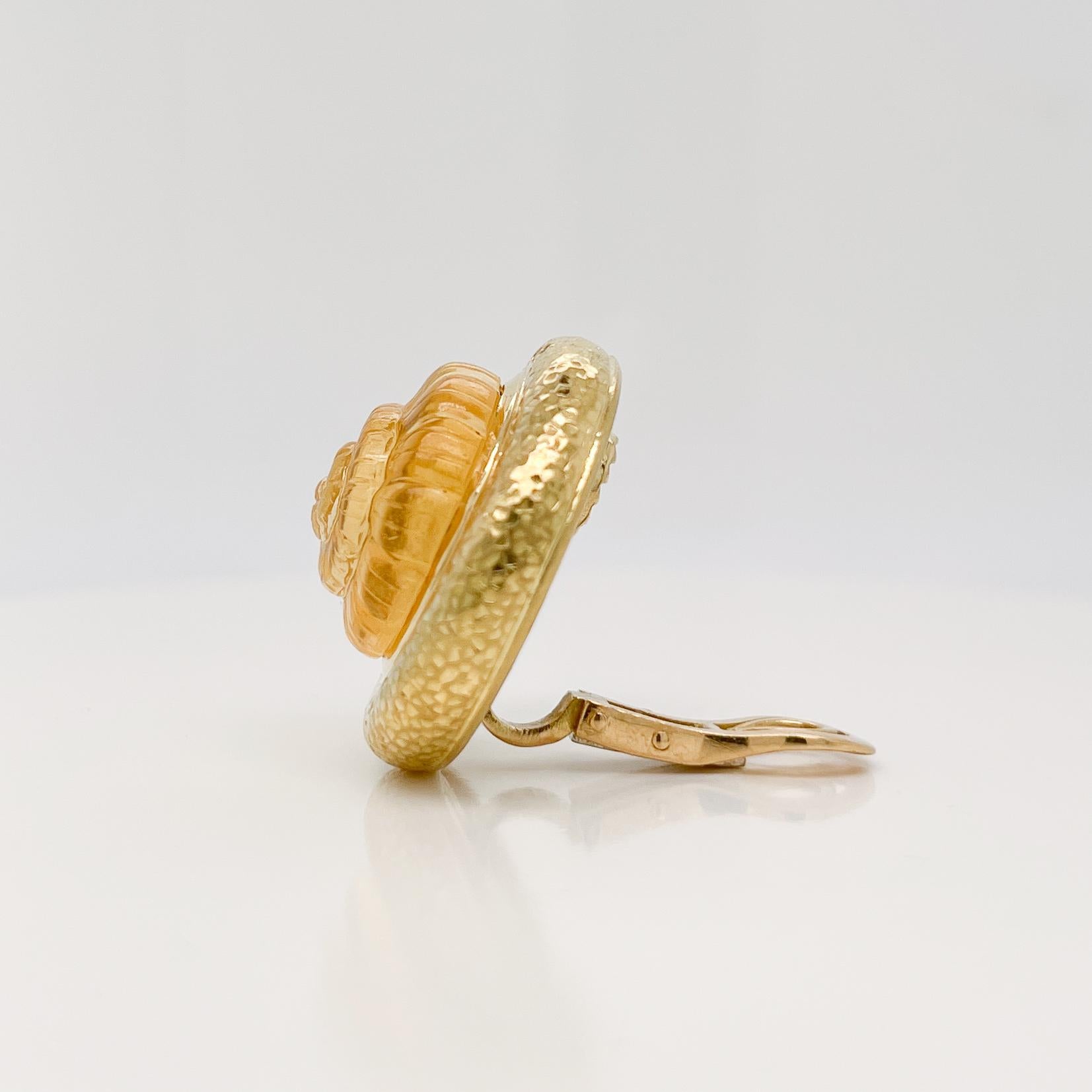 Signiertes Paar Elizabeth Gage Nautilus Citrin & 18K Gold Clip-On Ohrringe im Angebot 7