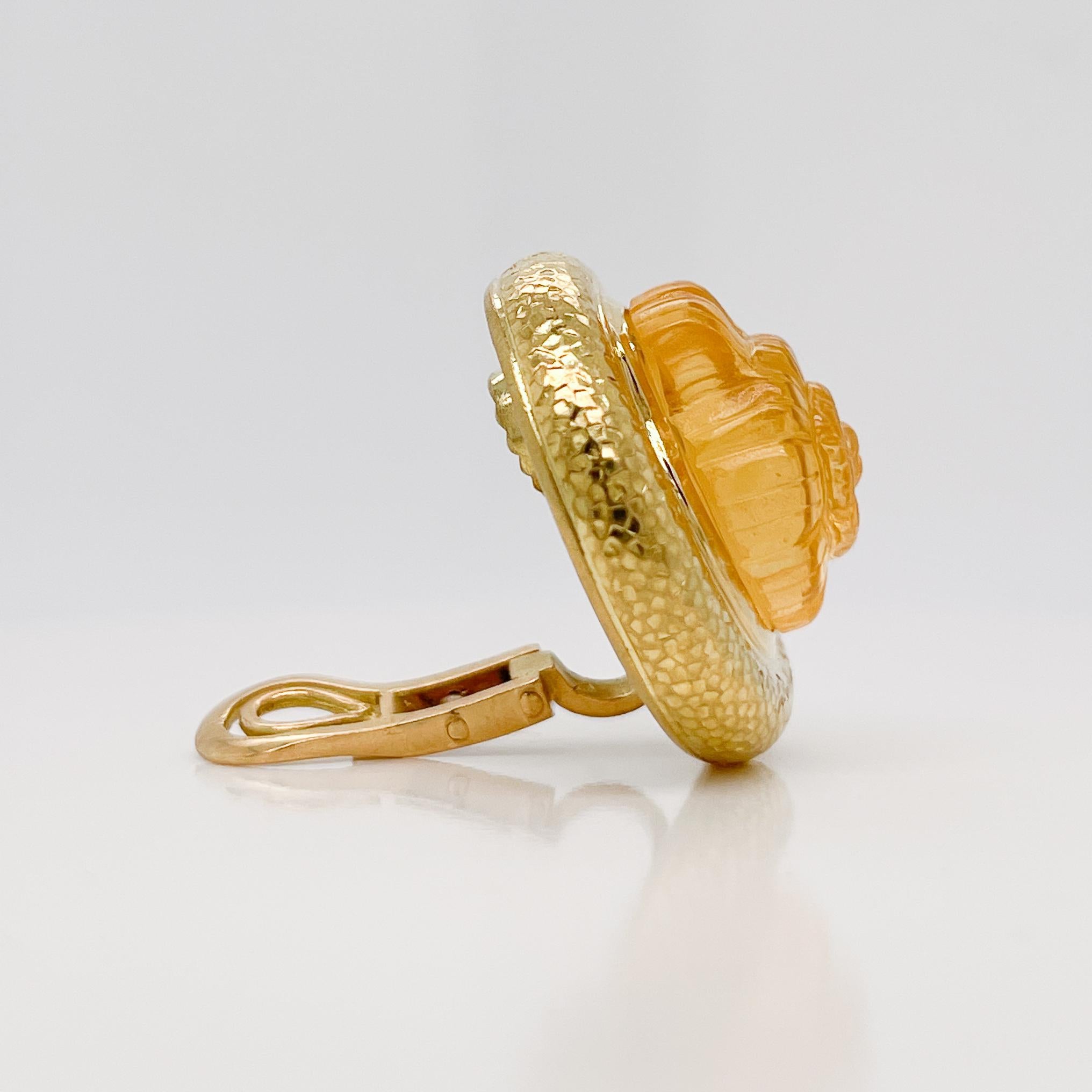 Signiertes Paar Elizabeth Gage Nautilus Citrin & 18K Gold Clip-On Ohrringe im Angebot 9