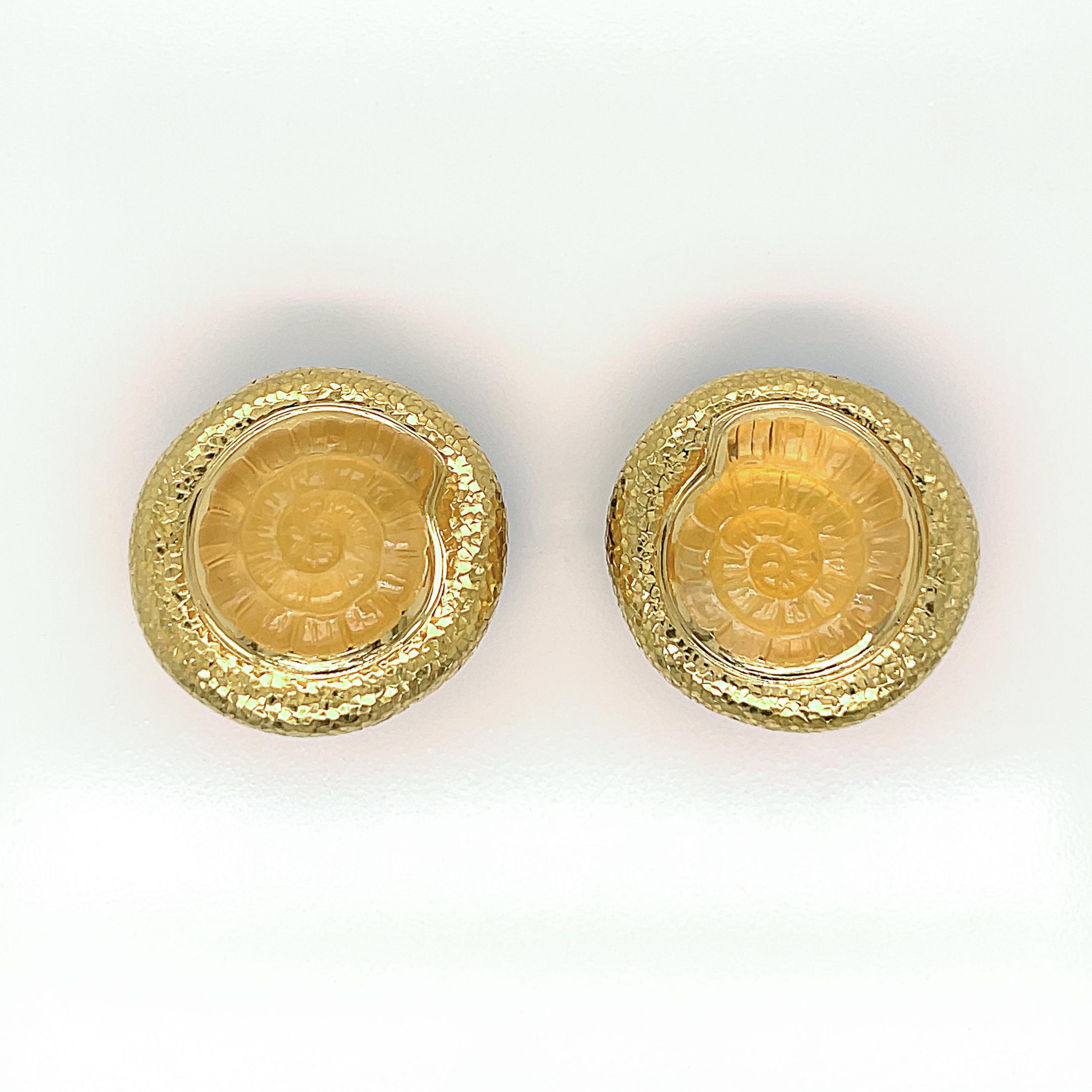 Signed Pair of Elizabeth Gage Nautilus Citrine & 18K Gold Clip-On Earrings For Sale 7