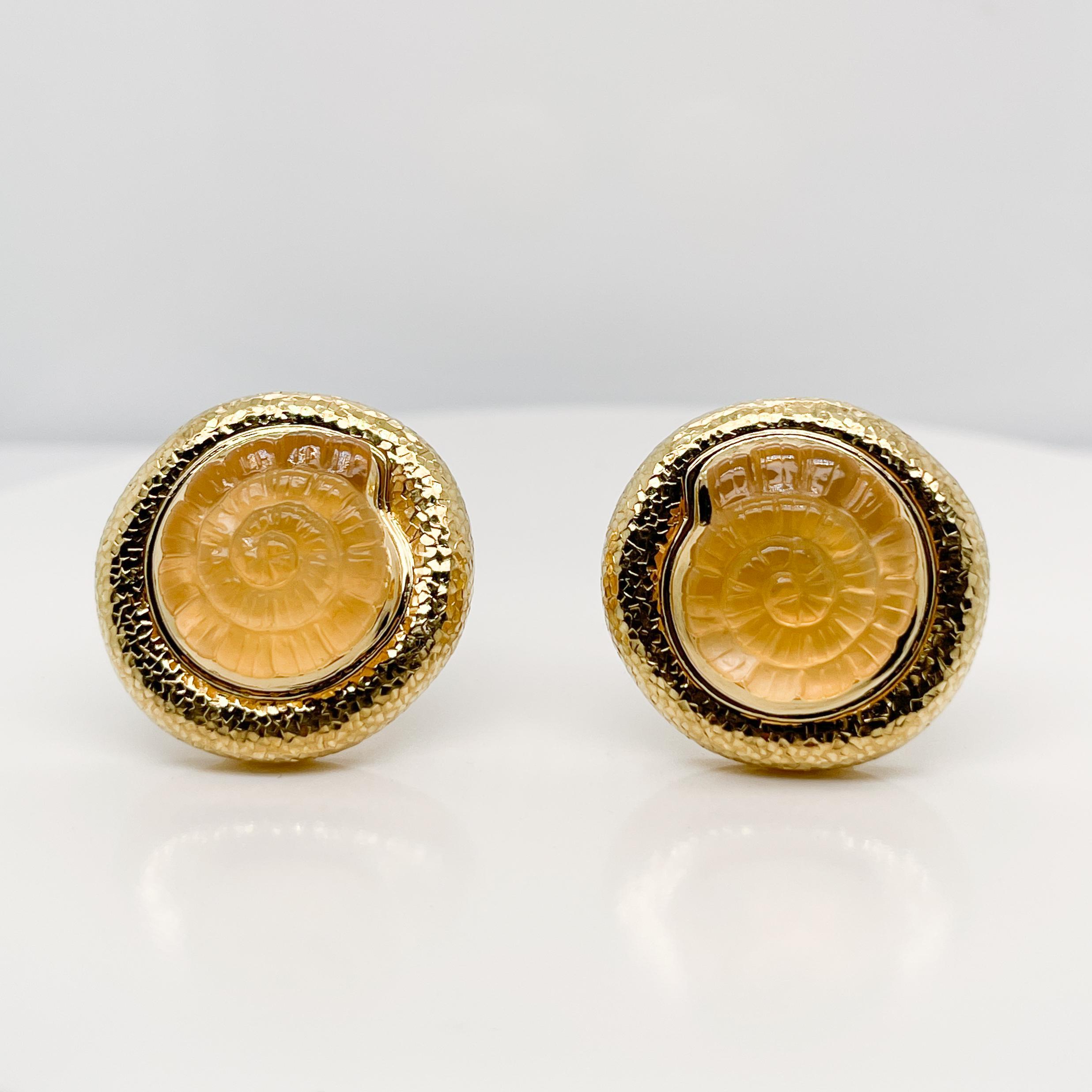 Signed Pair of Elizabeth Gage Nautilus Citrine & 18K Gold Clip-On Earrings For Sale 8