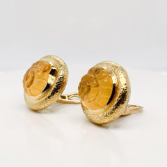 Signed Pair of Elizabeth Gage Nautilus Citrine & 18K Gold Clip-On Earrings